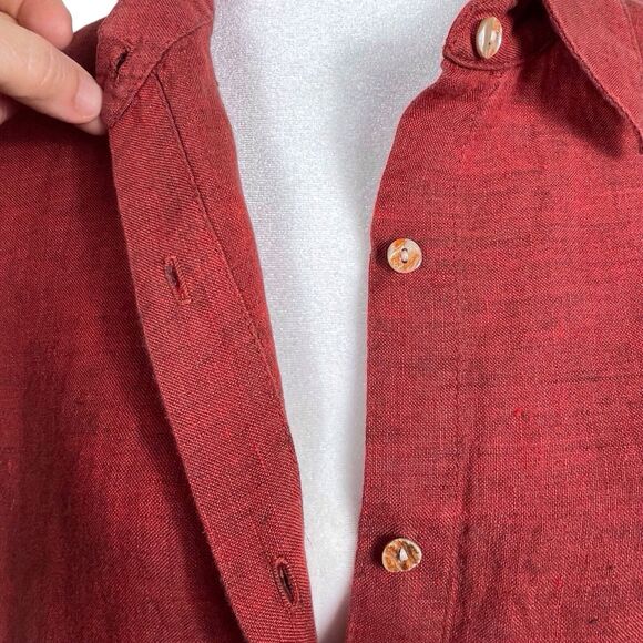 GARNET HILL Linen Button-Up Blouse Size 14 Terracotta Red Orange Fringe EUC - Picture 6 of 16